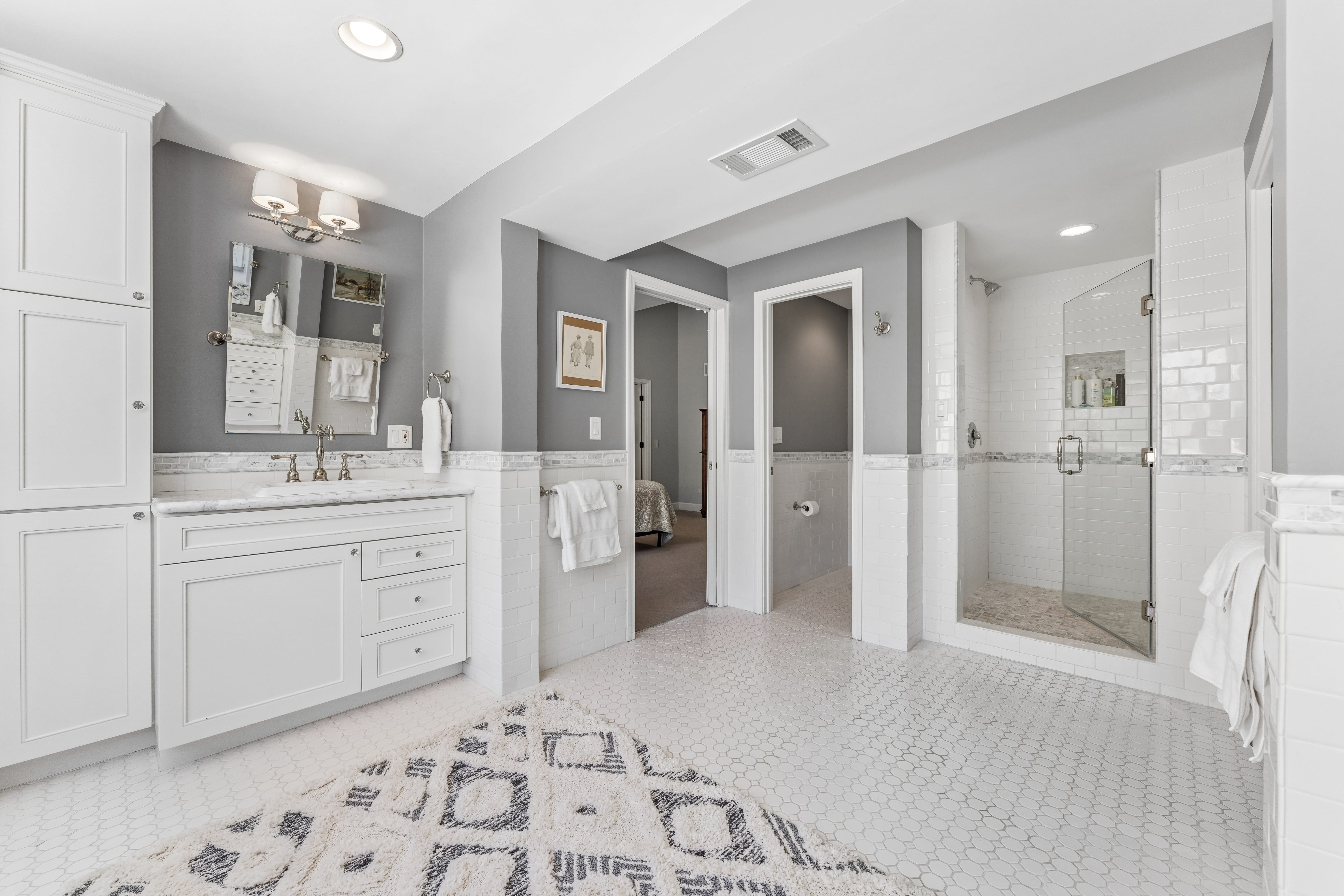 Guest bath walk-in shower and dual vanity