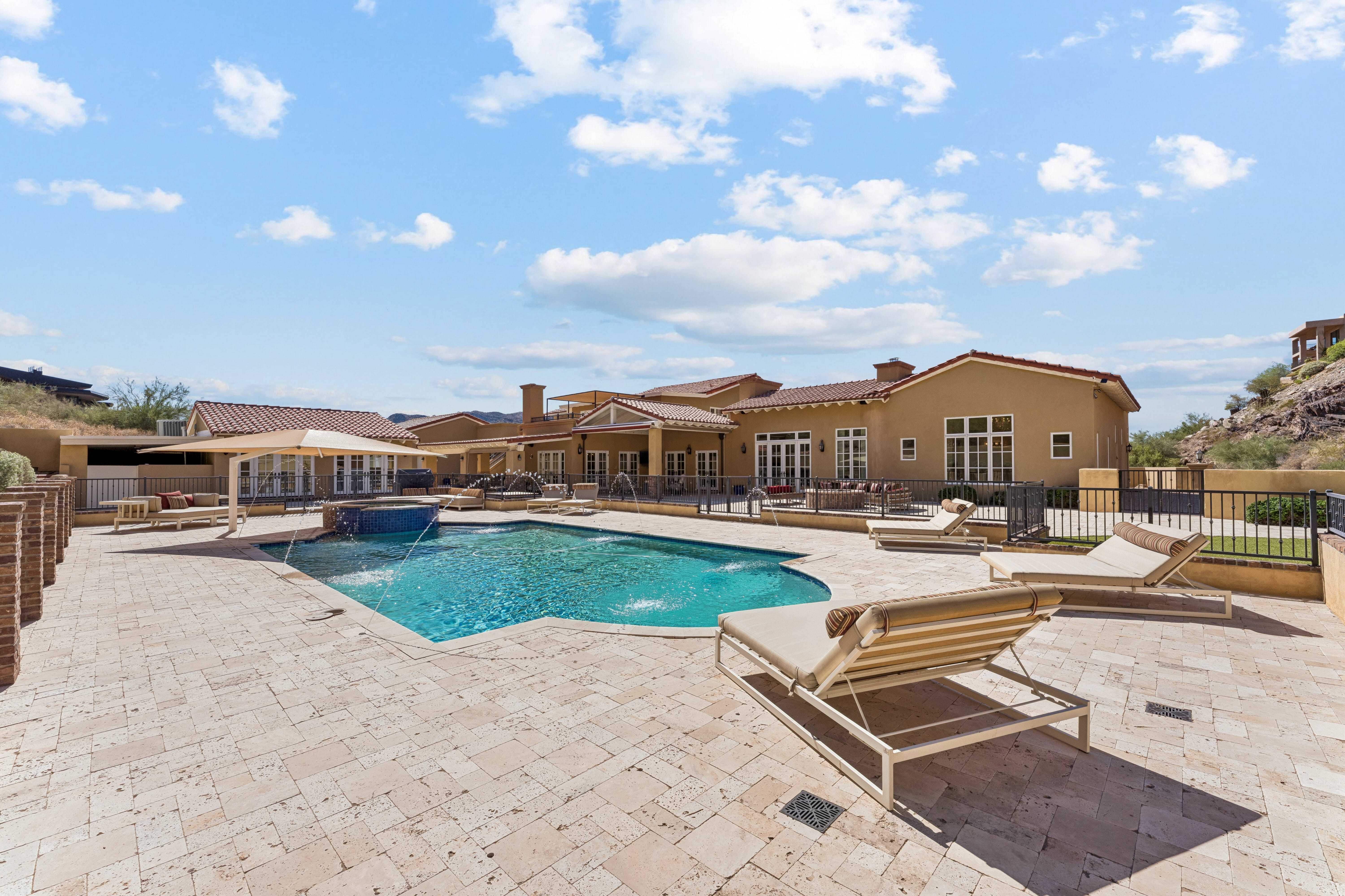Pool with fountains and spa and full estate view